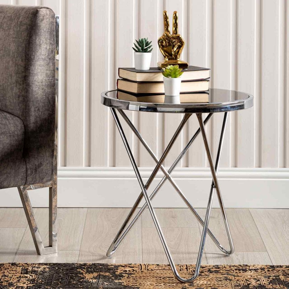 Atom Chrome &amp; Black Glass End Table