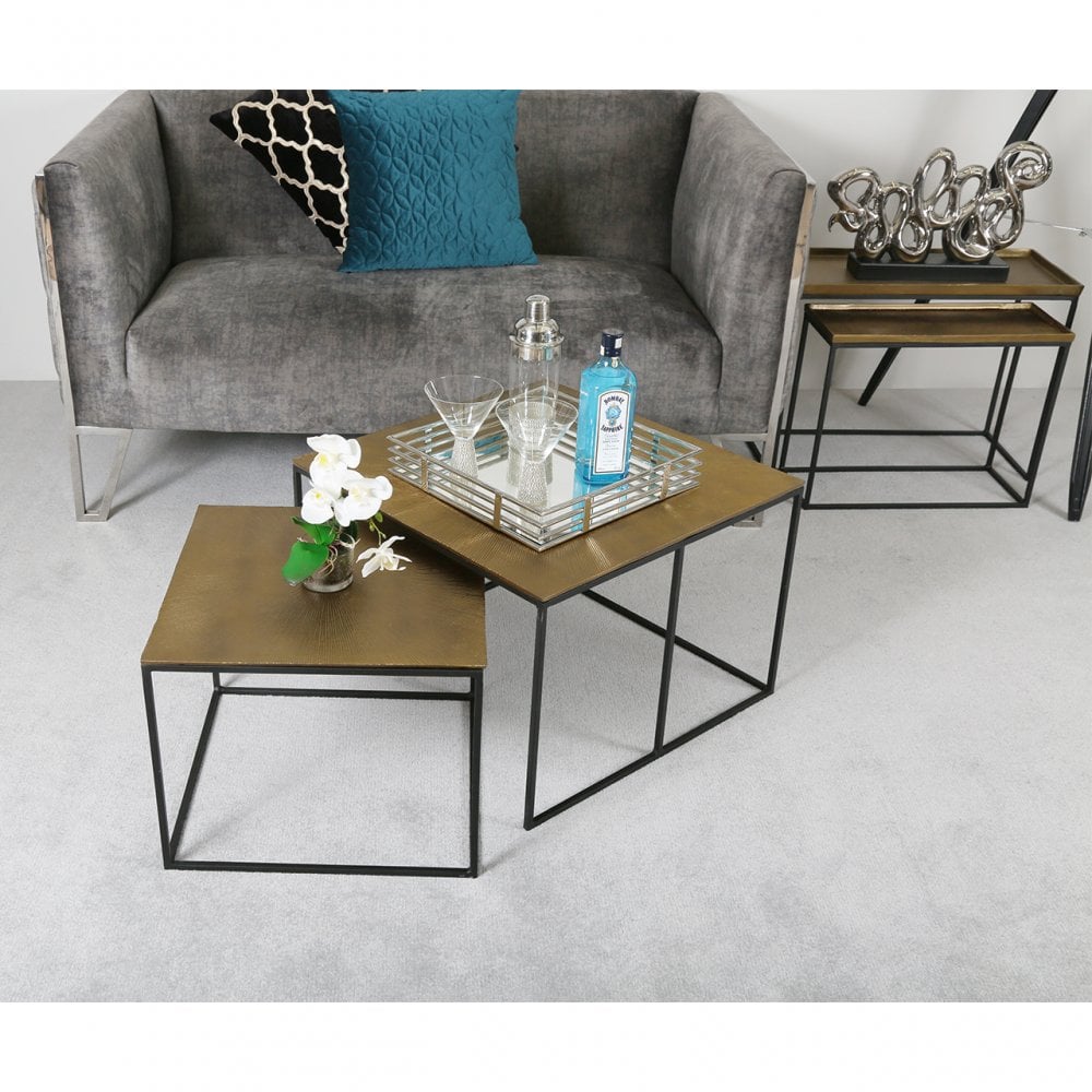 Set Of 2 Mahi Nesting Tables Black With Gold Tops