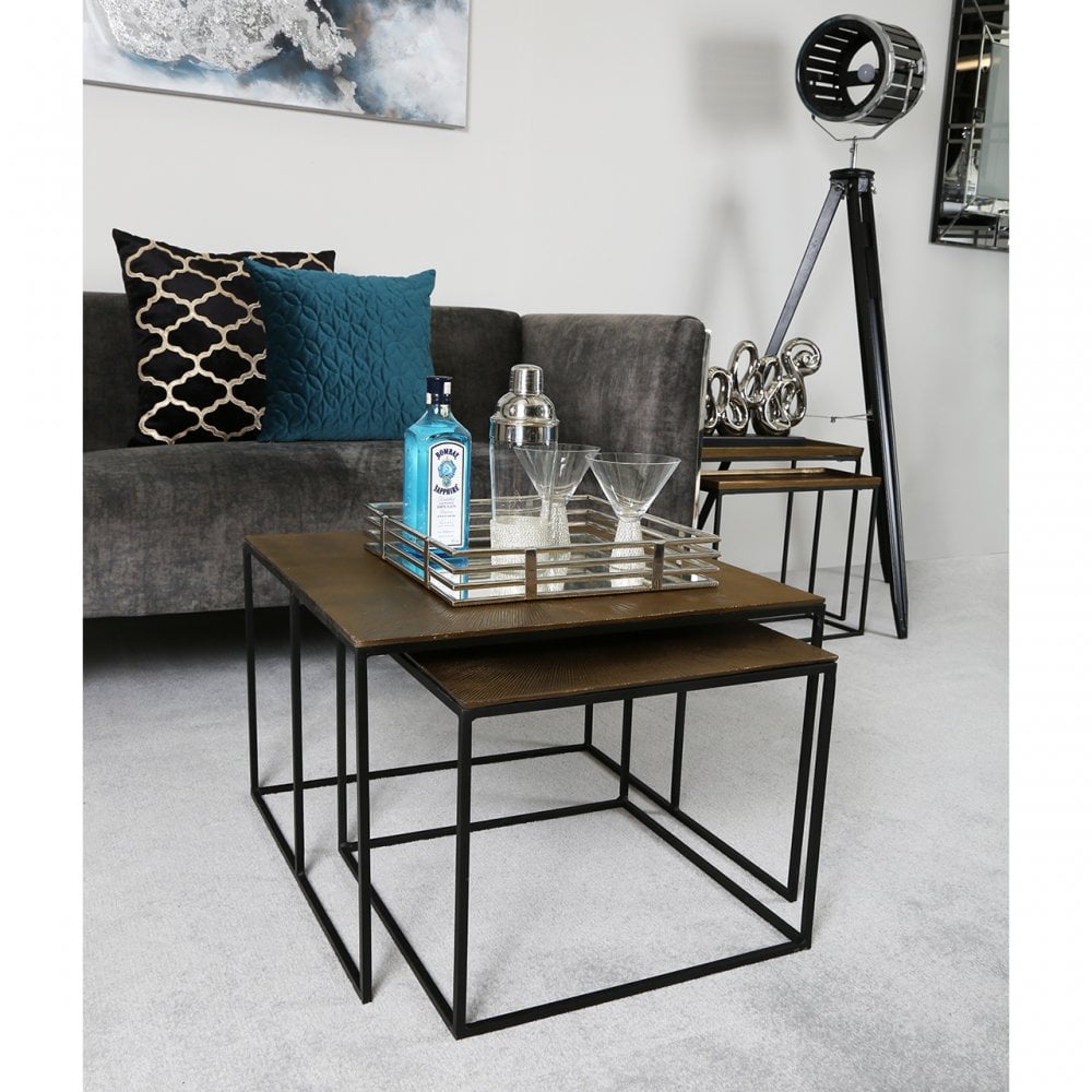 Set Of 2 Mahi Nesting Tables Black With Gold Tops