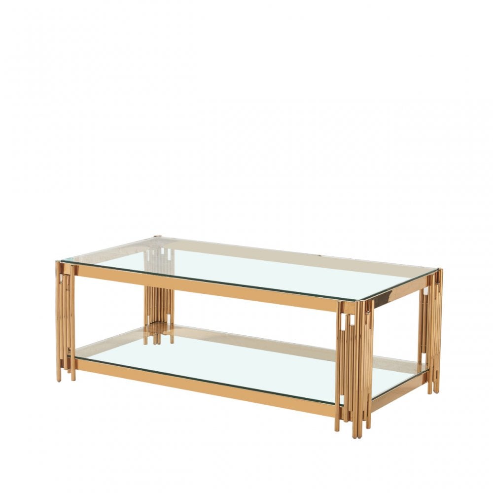Cohen Gold Steel Tubes &amp; Clear Glass Coffee Table