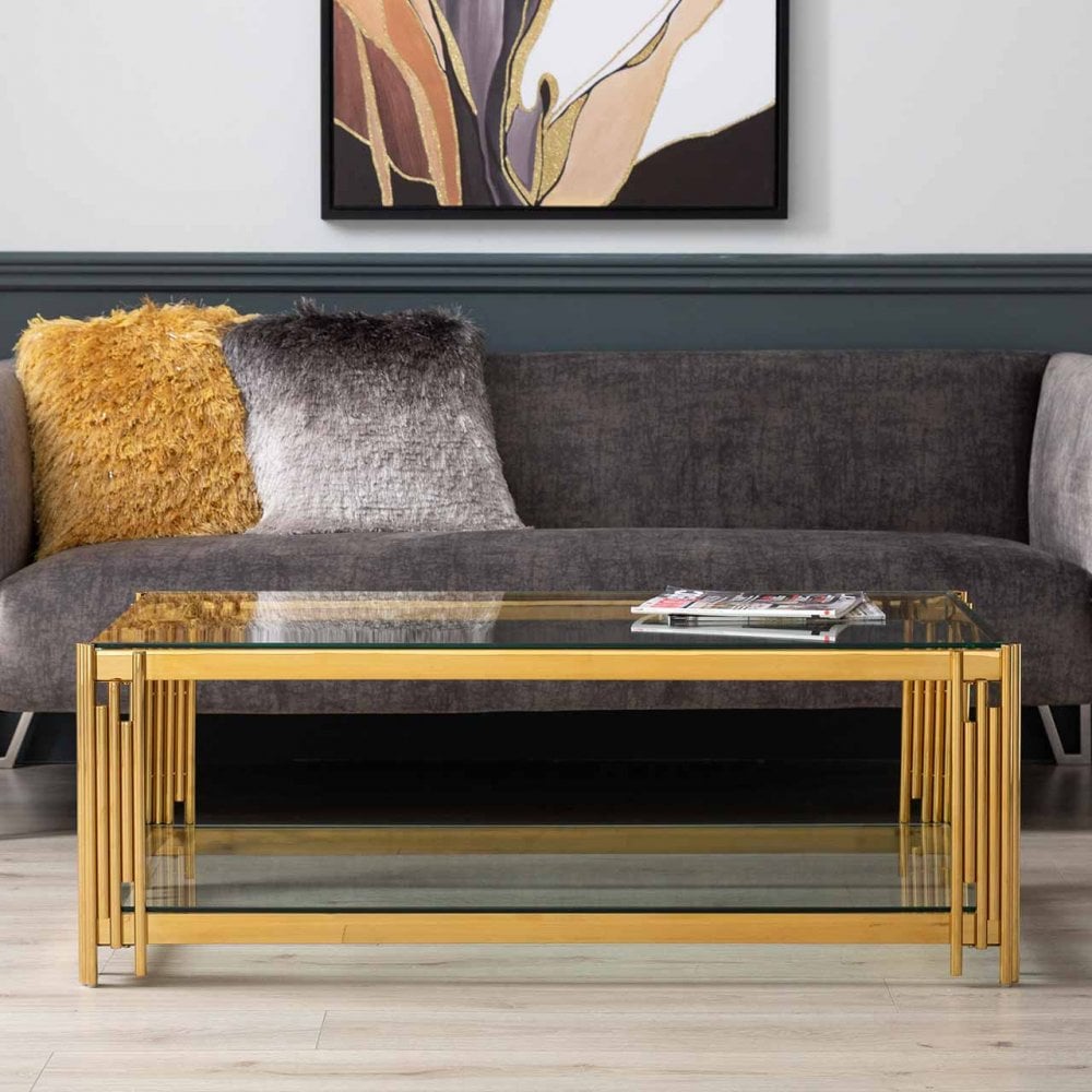 Cohen Gold Steel Tubes &amp; Clear Glass Coffee Table