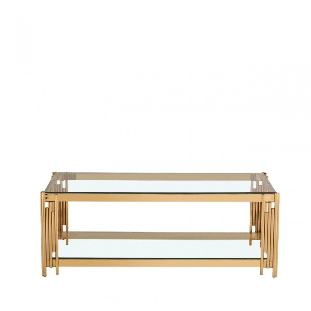 Cohen Gold Steel Tubes &amp; Clear Glass Coffee Table