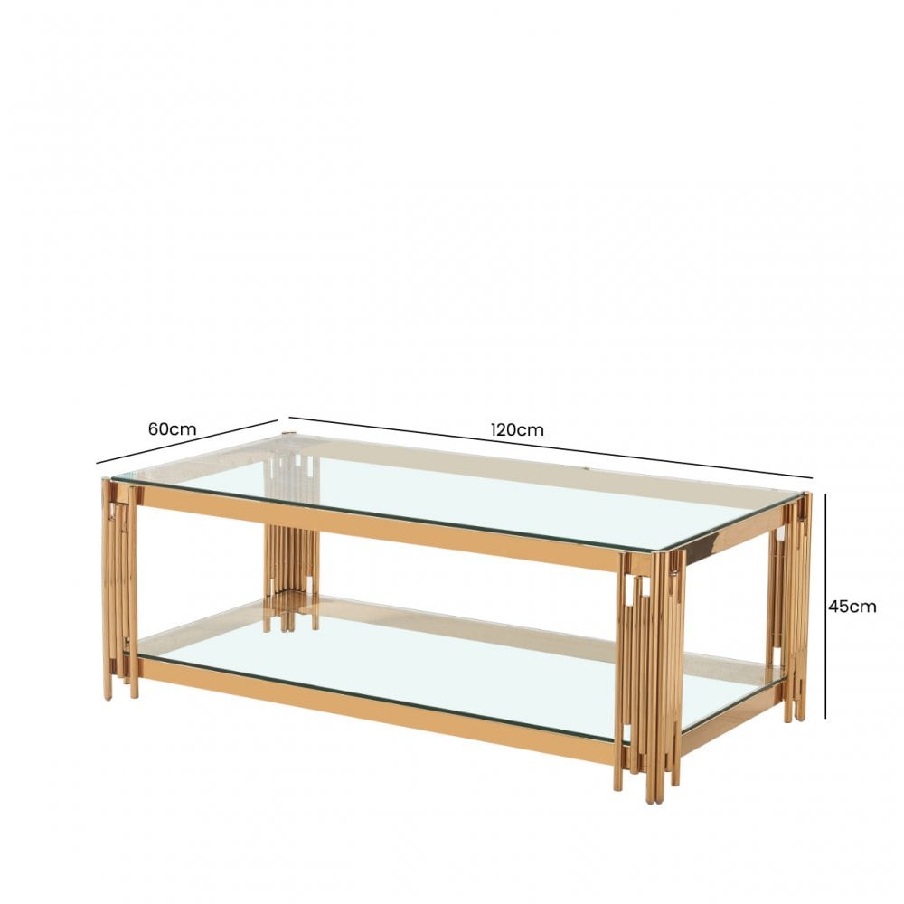 Cohen Gold Steel Tubes &amp; Clear Glass Coffee Table