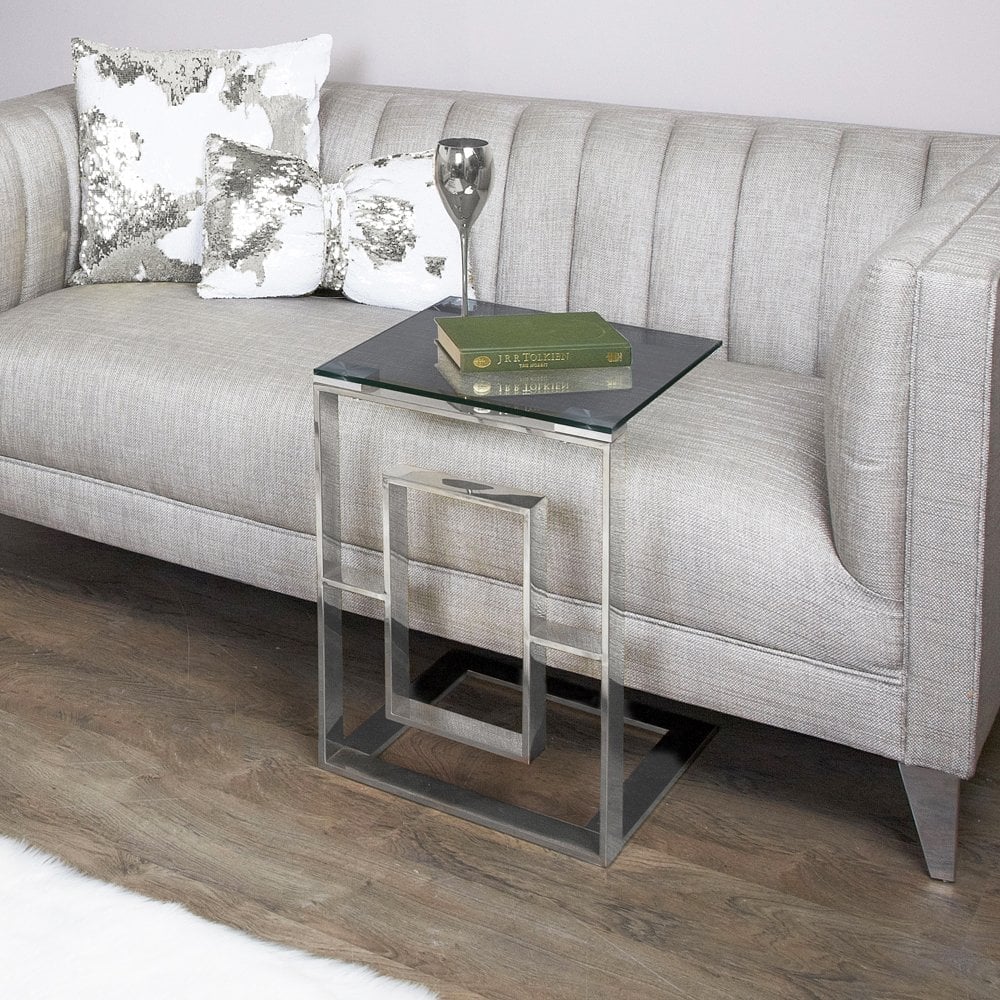 Apex Stainless Steel Sofa Tbl Smoked Glass Top