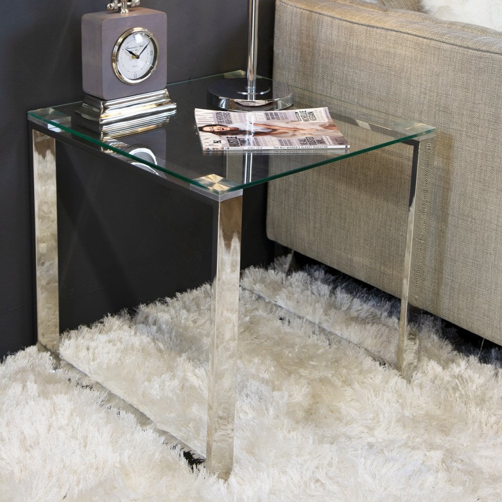 Harry Stainless Steel End Table Clear Glass Top