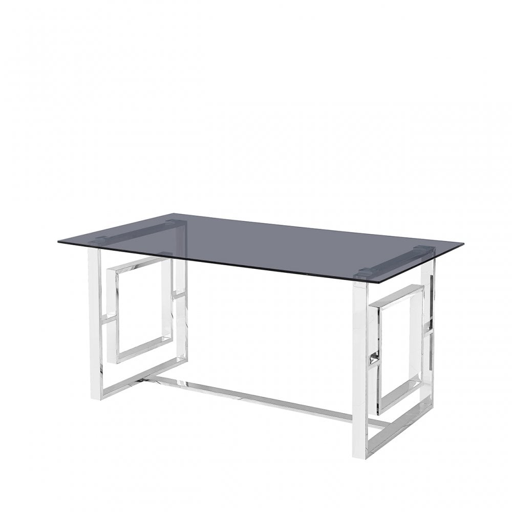 Apex Stainless Steel Dining Table Smoked Glass Top - 2 Parts