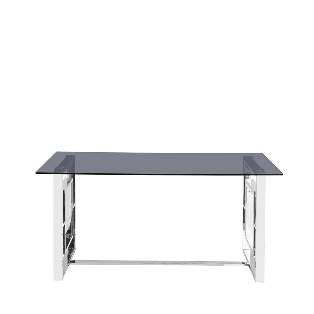Apex Stainless Steel Dining Table Smoked Glass Top - 2 Parts