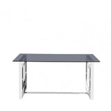 Apex Stainless Steel Dining Table Smoked Glass Top - 2 Parts
