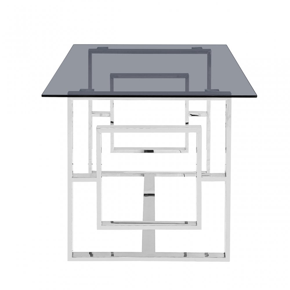 Apex Stainless Steel Dining Table Smoked Glass Top - 2 Parts
