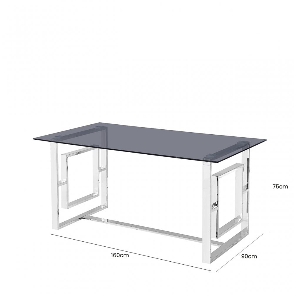 Apex Stainless Steel Dining Table Smoked Glass Top - 2 Parts
