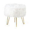 White Faux Fur Stool Ottoman with Gold Legs - KD