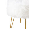 White Faux Fur Stool Ottoman with Gold Legs - KD
