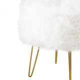 White Faux Fur Stool Ottoman with Gold Legs - KD