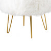 White Faux Fur Stool Ottoman with Gold Legs - KD
