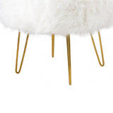 White Faux Fur Stool Ottoman with Gold Legs - KD