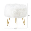 White Faux Fur Stool Ottoman with Gold Legs - KD