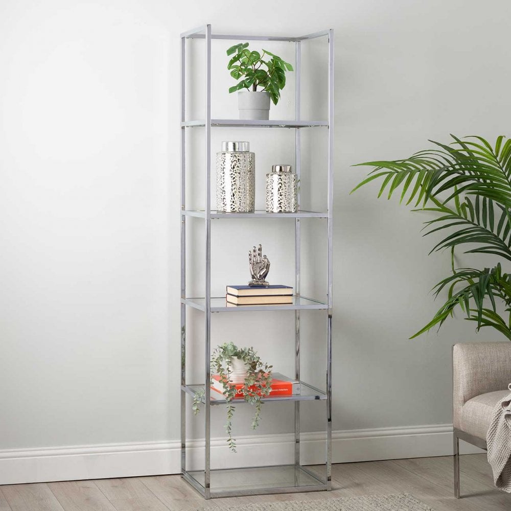 Logan 189cm Chrome and Glass 5 Tier Rectangular Display Unit-KD