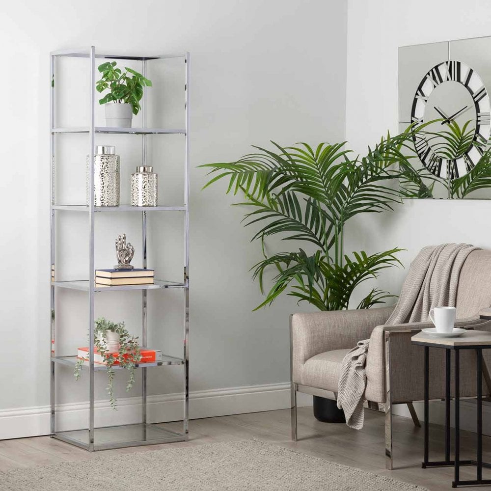 Logan 189cm Chrome and Glass 5 Tier Rectangular Display Unit-KD