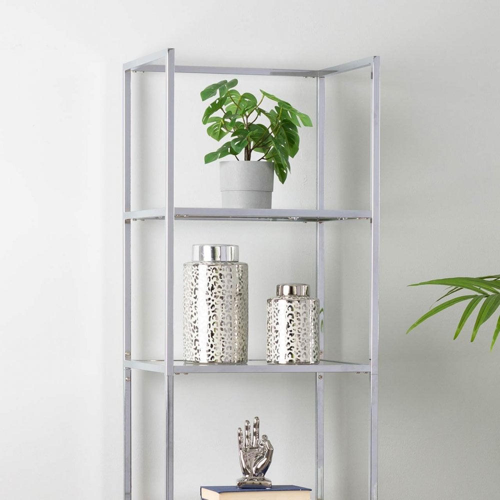 Logan 189cm Chrome and Glass 5 Tier Rectangular Display Unit-KD