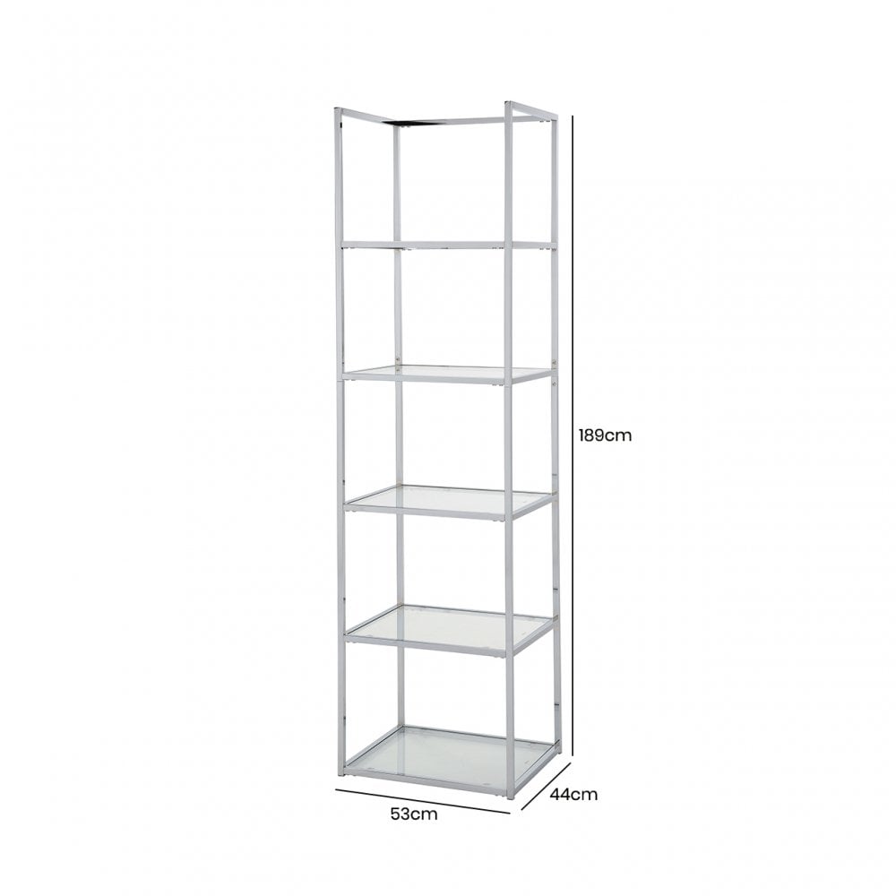 Logan 189cm Chrome and Glass 5 Tier Rectangular Display Unit-KD