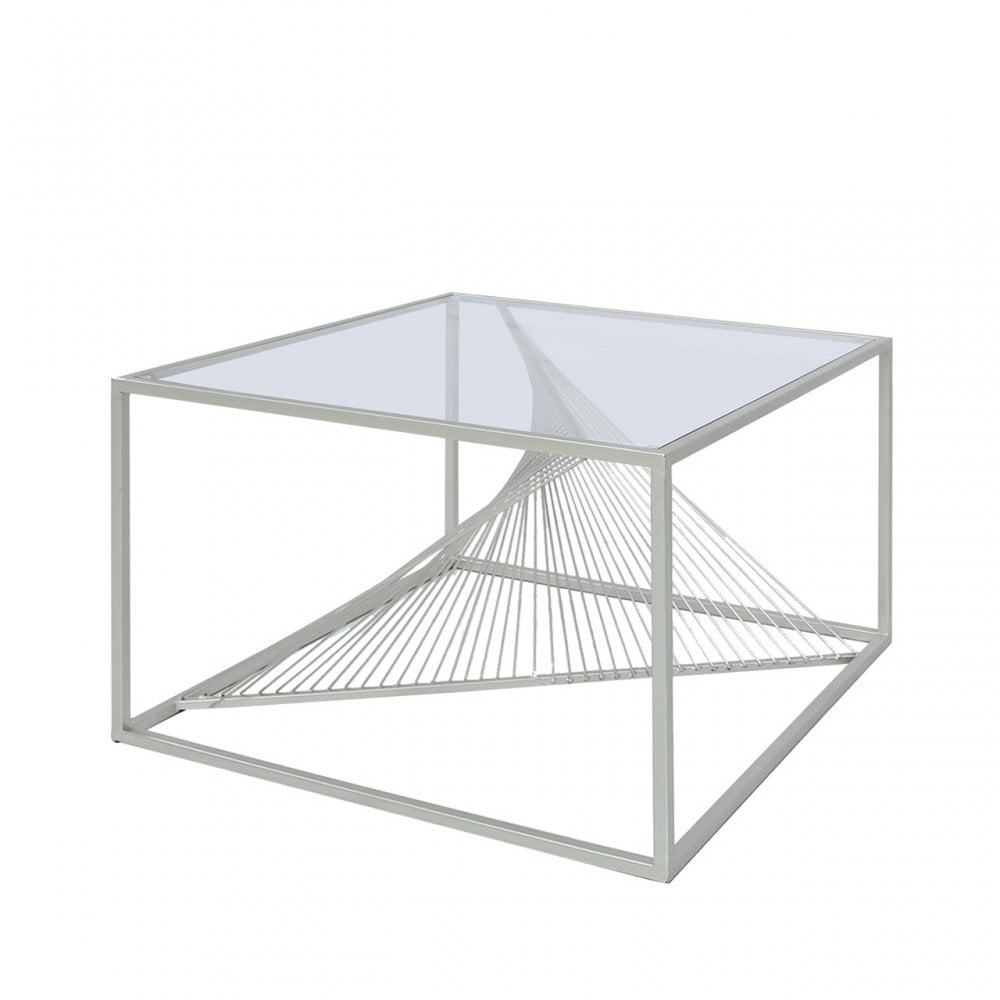 Luna Silver Metal Coffee Table Clear Glass Top