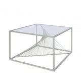 Luna Silver Metal Coffee Table Clear Glass Top