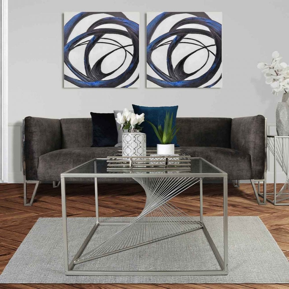 Luna Silver Metal Coffee Table Clear Glass Top