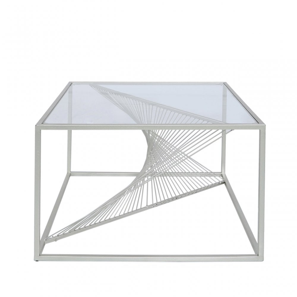 Luna Silver Metal Coffee Table Clear Glass Top