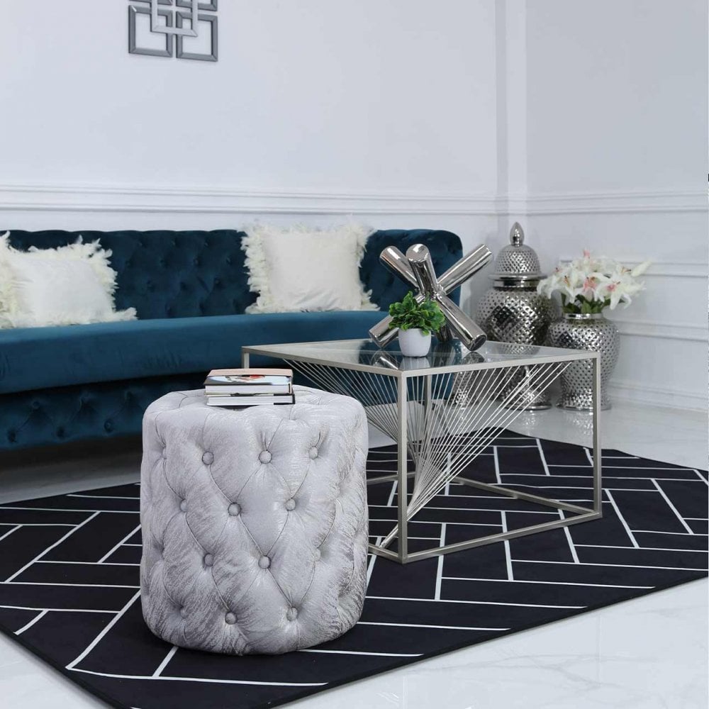 Luna Silver Metal Coffee Table Clear Glass Top