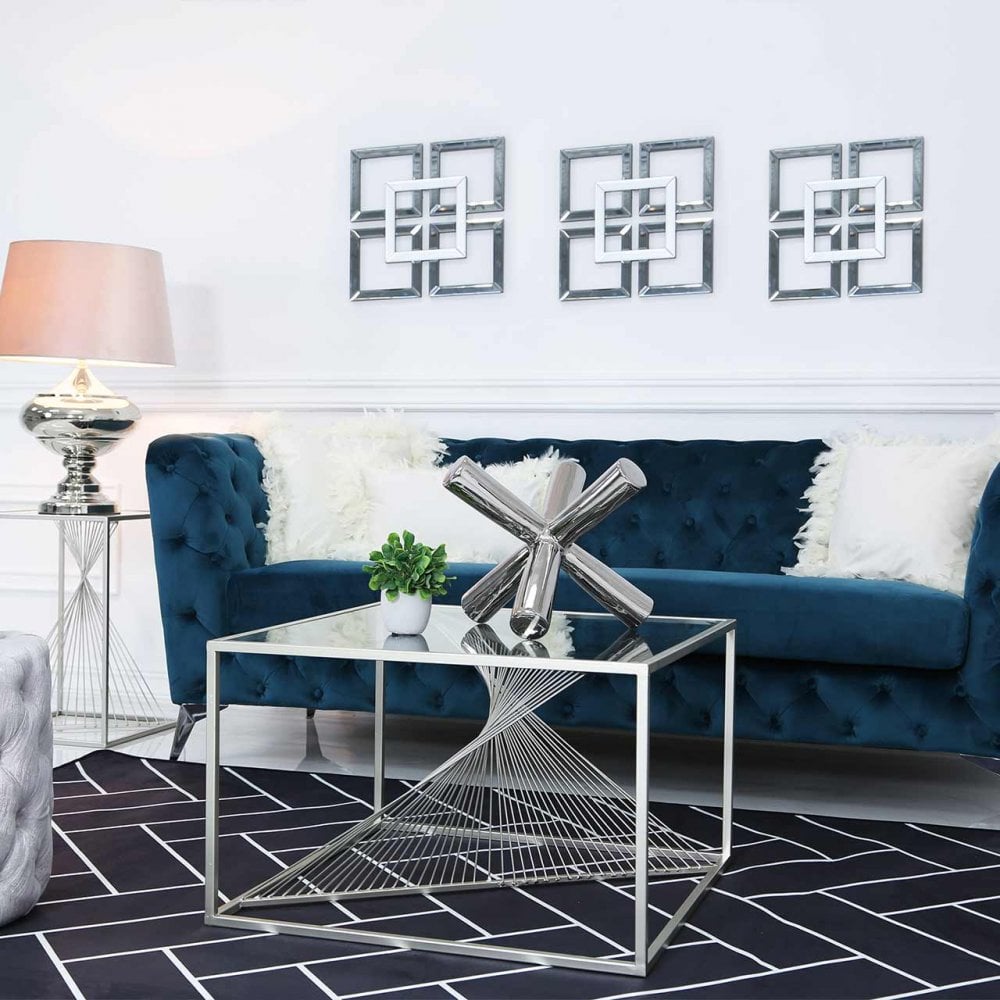 Luna Silver Metal Coffee Table Clear Glass Top