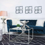 Luna Silver Metal Coffee Table Clear Glass Top