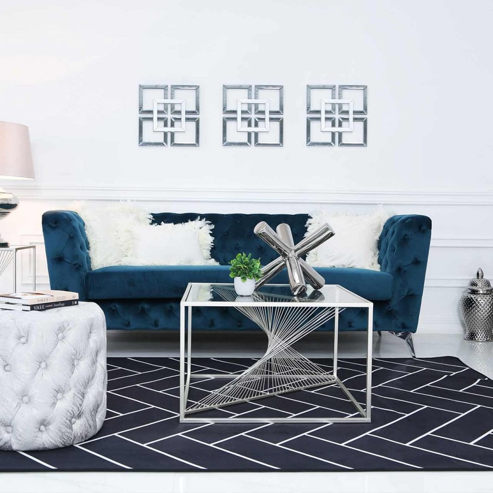 Luna Silver Metal Coffee Table Clear Glass Top