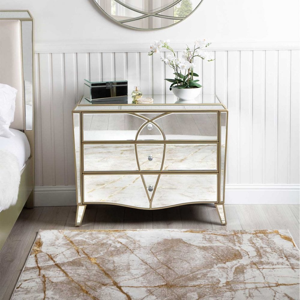 Pristina 3 Drawer Mirror Chest Champagne