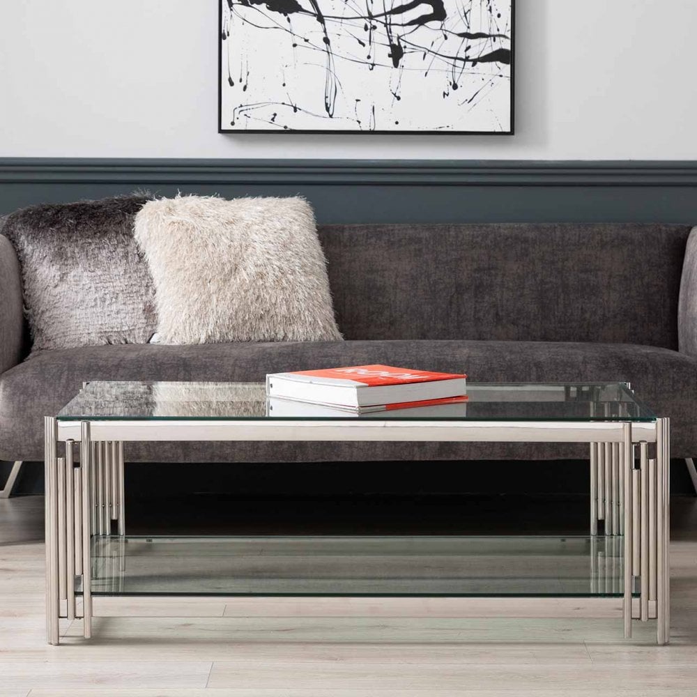 Cohen Steel Tubes &amp; Clear Glass Coffee Table