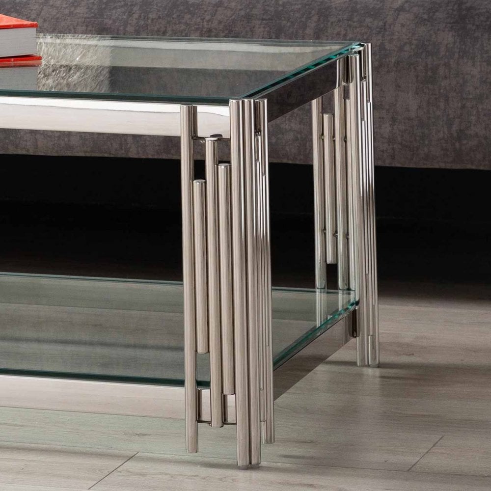 Cohen Steel Tubes &amp; Clear Glass Coffee Table