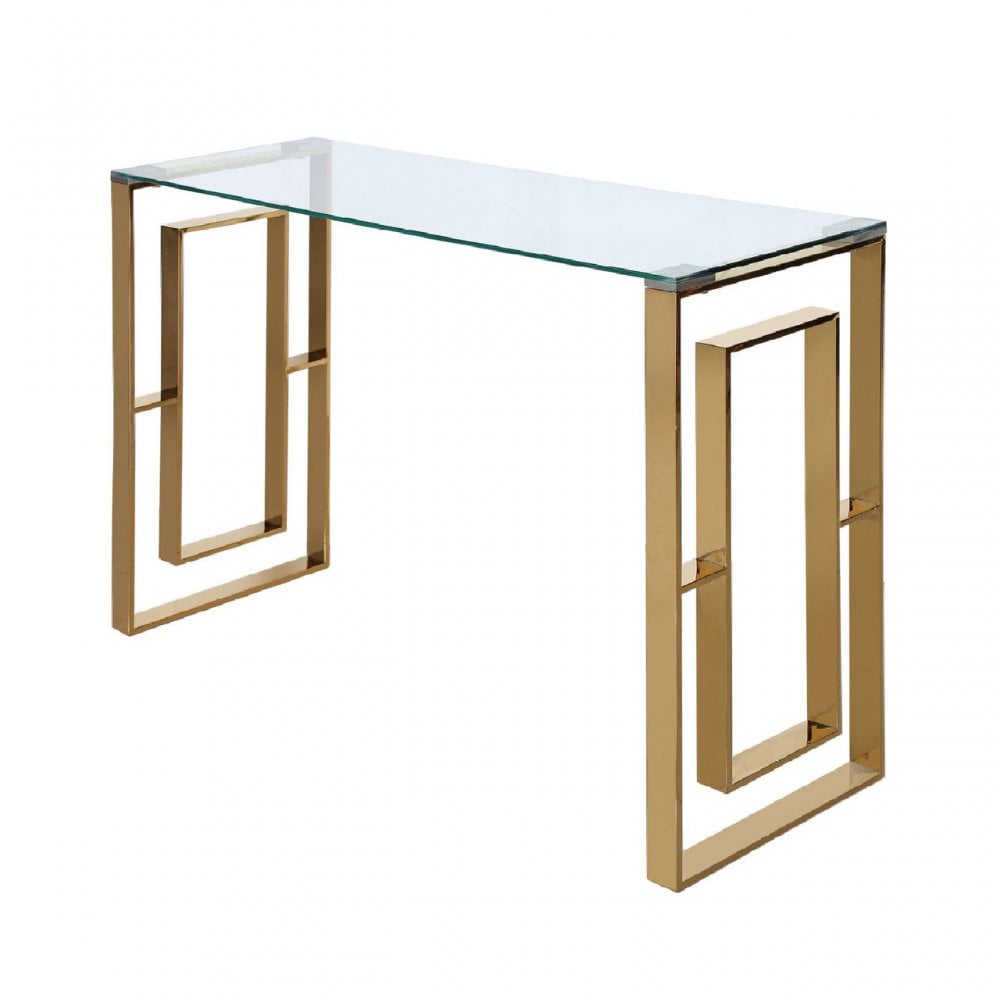 Apex Gold Metal Console Table Clear Glass Top