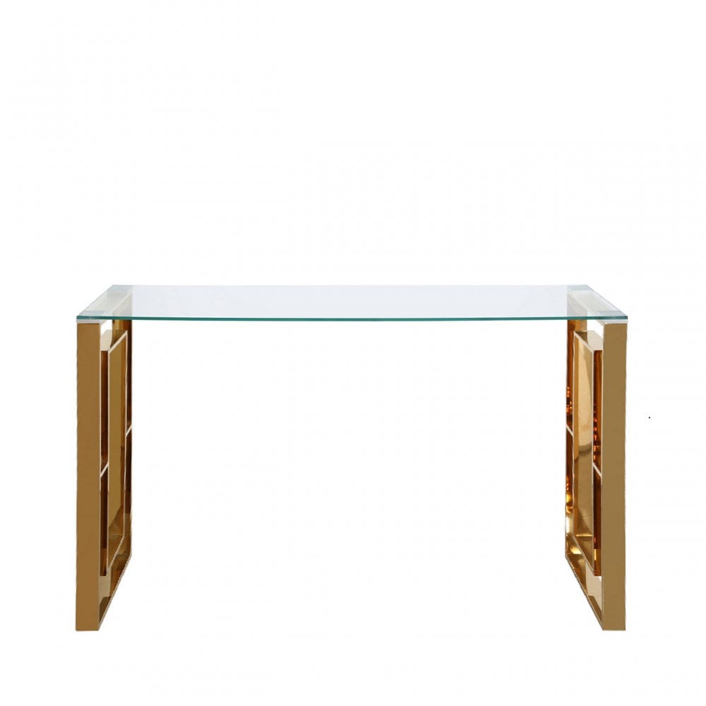 Apex Gold Metal Console Table Clear Glass Top