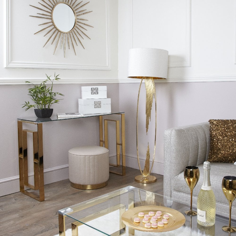 Apex Gold Metal Console Table Clear Glass Top