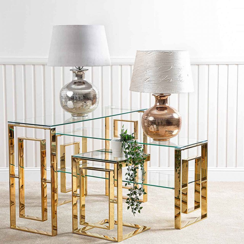 Apex Gold Metal Console Table Clear Glass Top