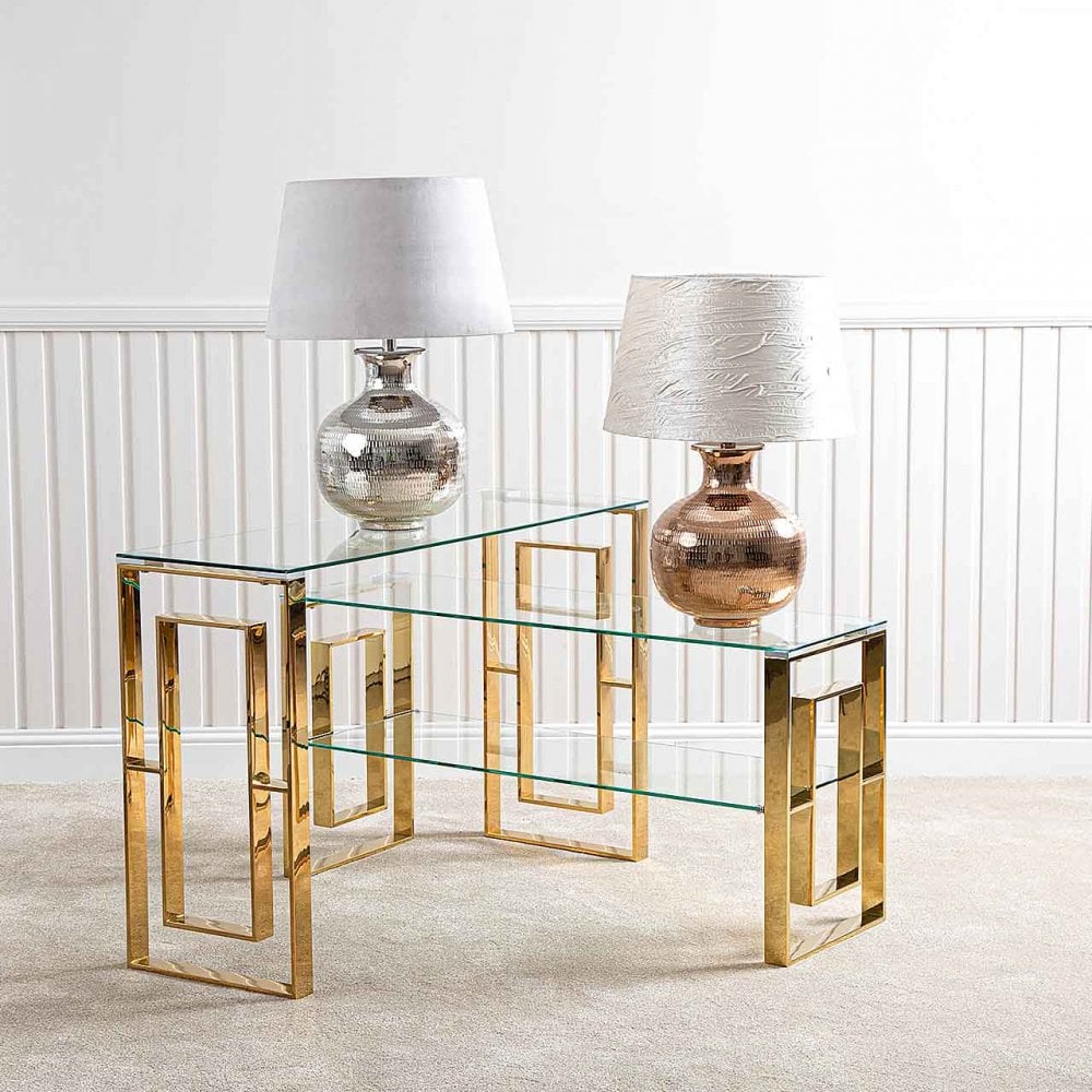 Apex Gold Metal Console Table Clear Glass Top