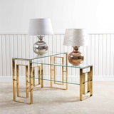 Apex Gold Metal Console Table Clear Glass Top