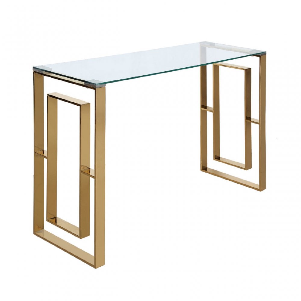 Apex Gold Metal Console Table Clear Glass Top