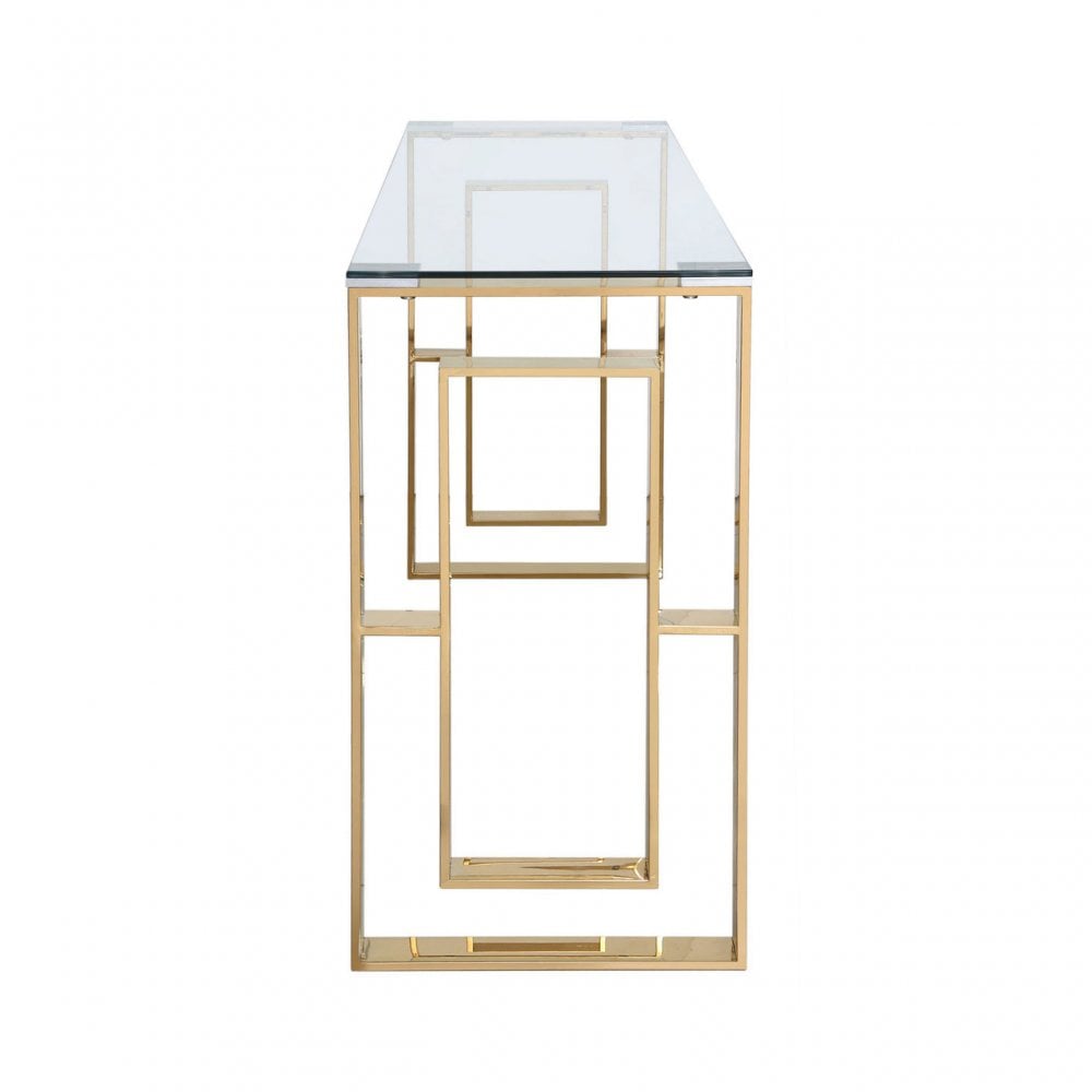 Apex Gold Metal Console Table Clear Glass Top