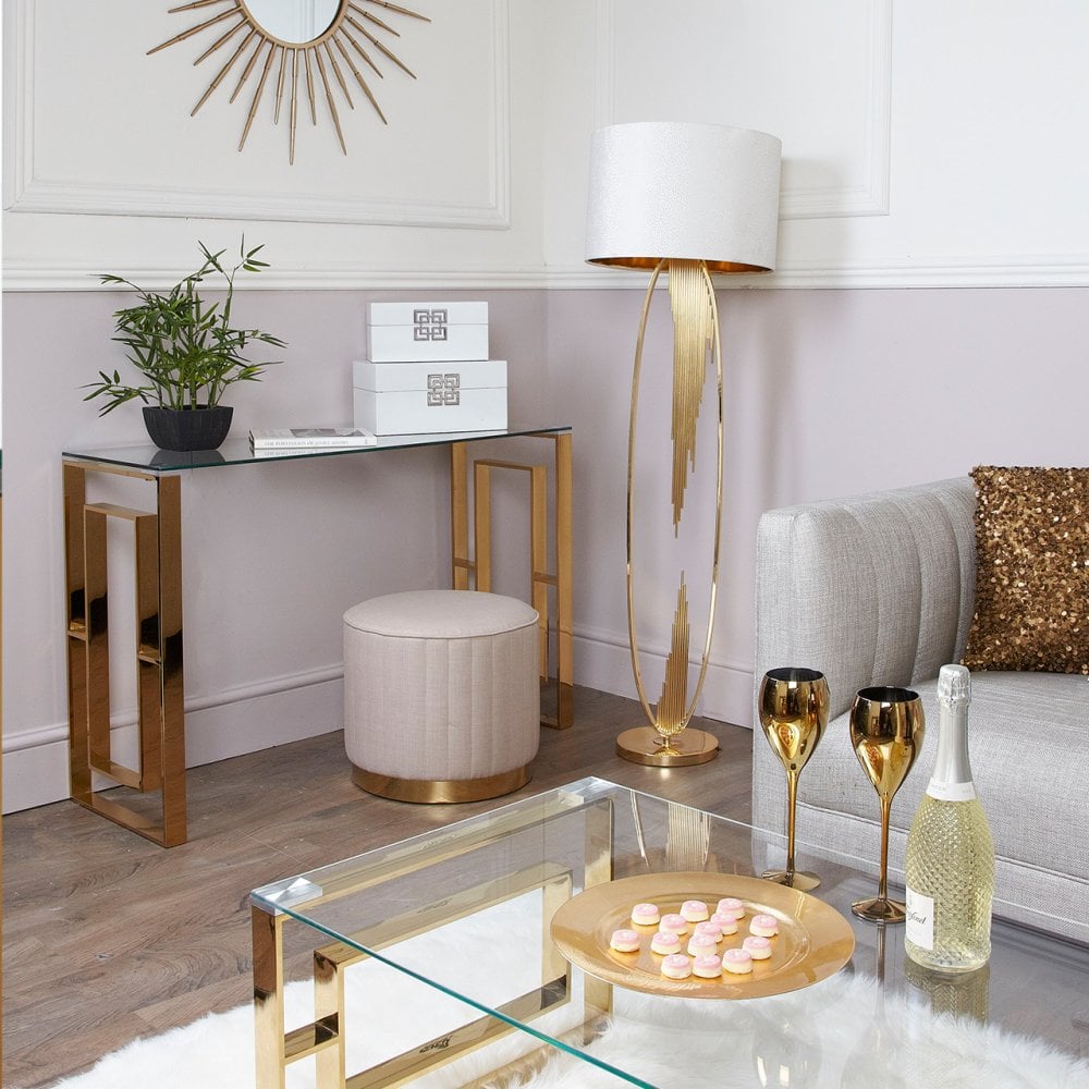 Apex Gold Metal Console Table Clear Glass Top