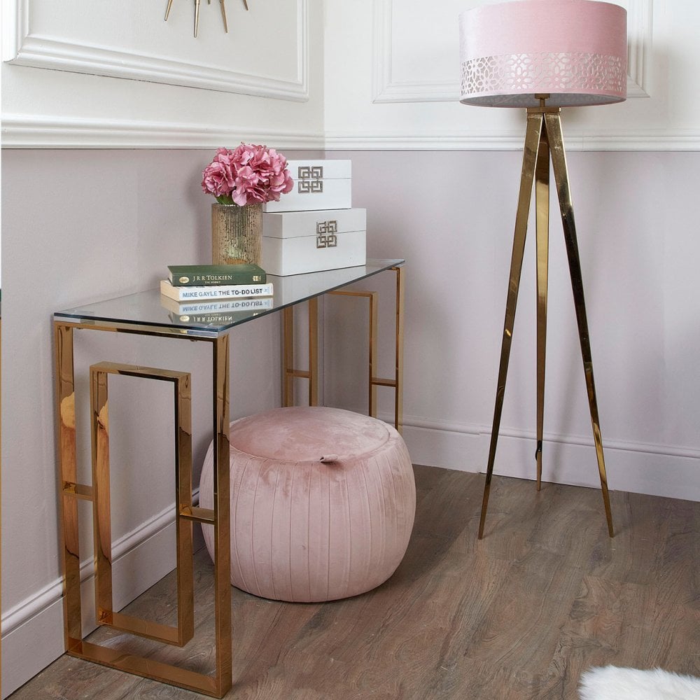 Apex Gold Metal Console Table Clear Glass Top