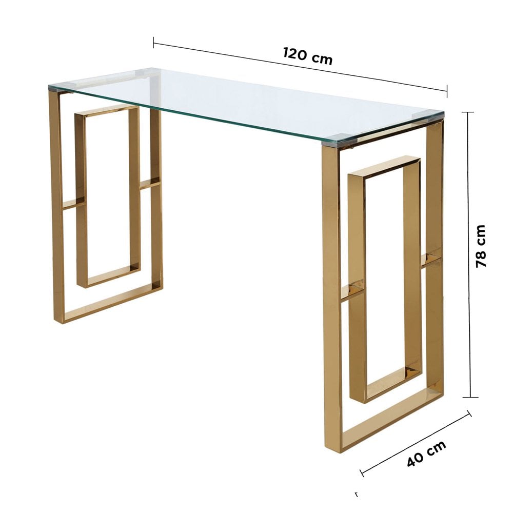 Apex Gold Metal Console Table Clear Glass Top