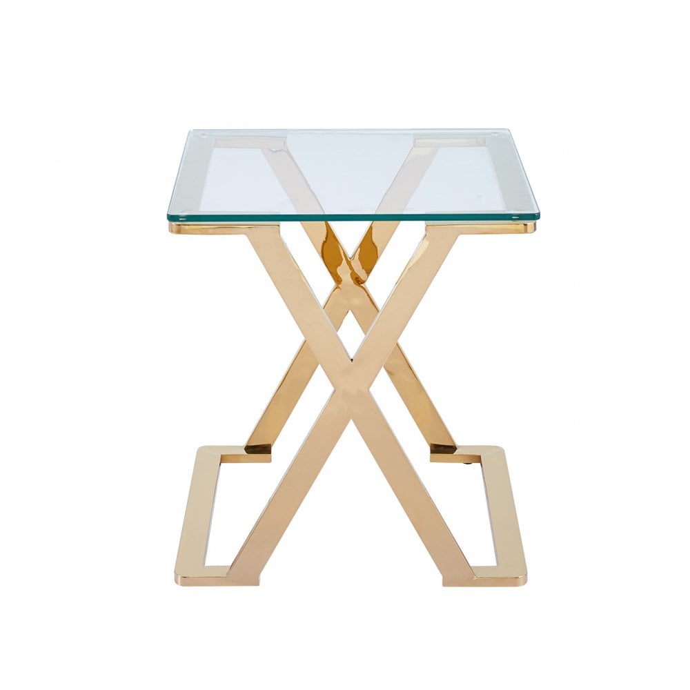 Axel Gold Metal End Table with Clear Glass-2 Parts
