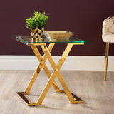 Axel Gold Metal End Table with Clear Glass-2 Parts