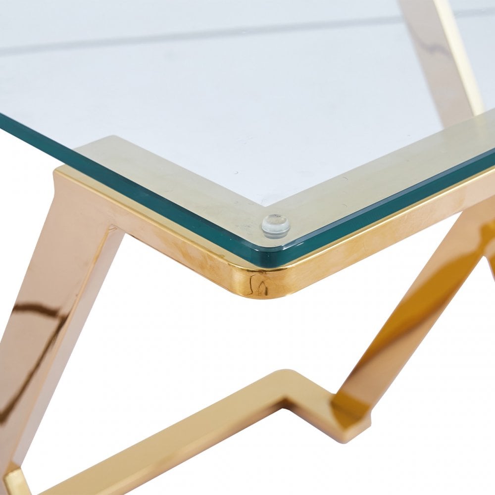 Axel Gold Metal End Table with Clear Glass-2 Parts