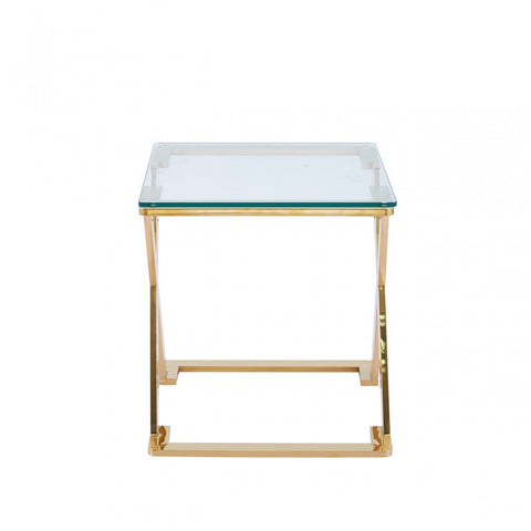 Axel Gold Metal End Table with Clear Glass-2 Parts